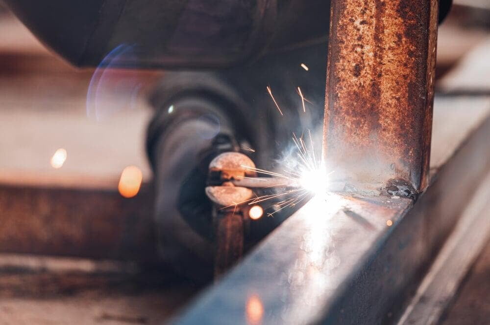 Weld seam on a steel beam