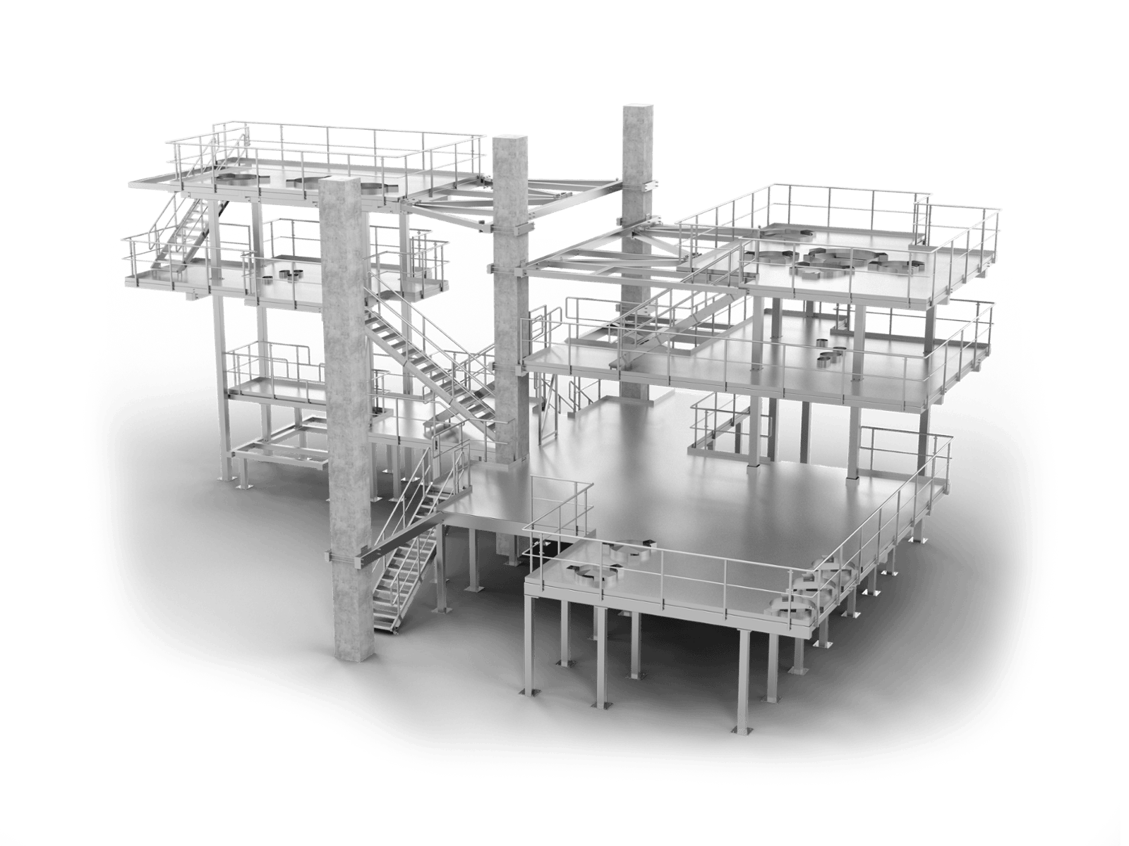 Edelstahl-Bühnenanlage mit Treppen und Geländern (3D-Modell)